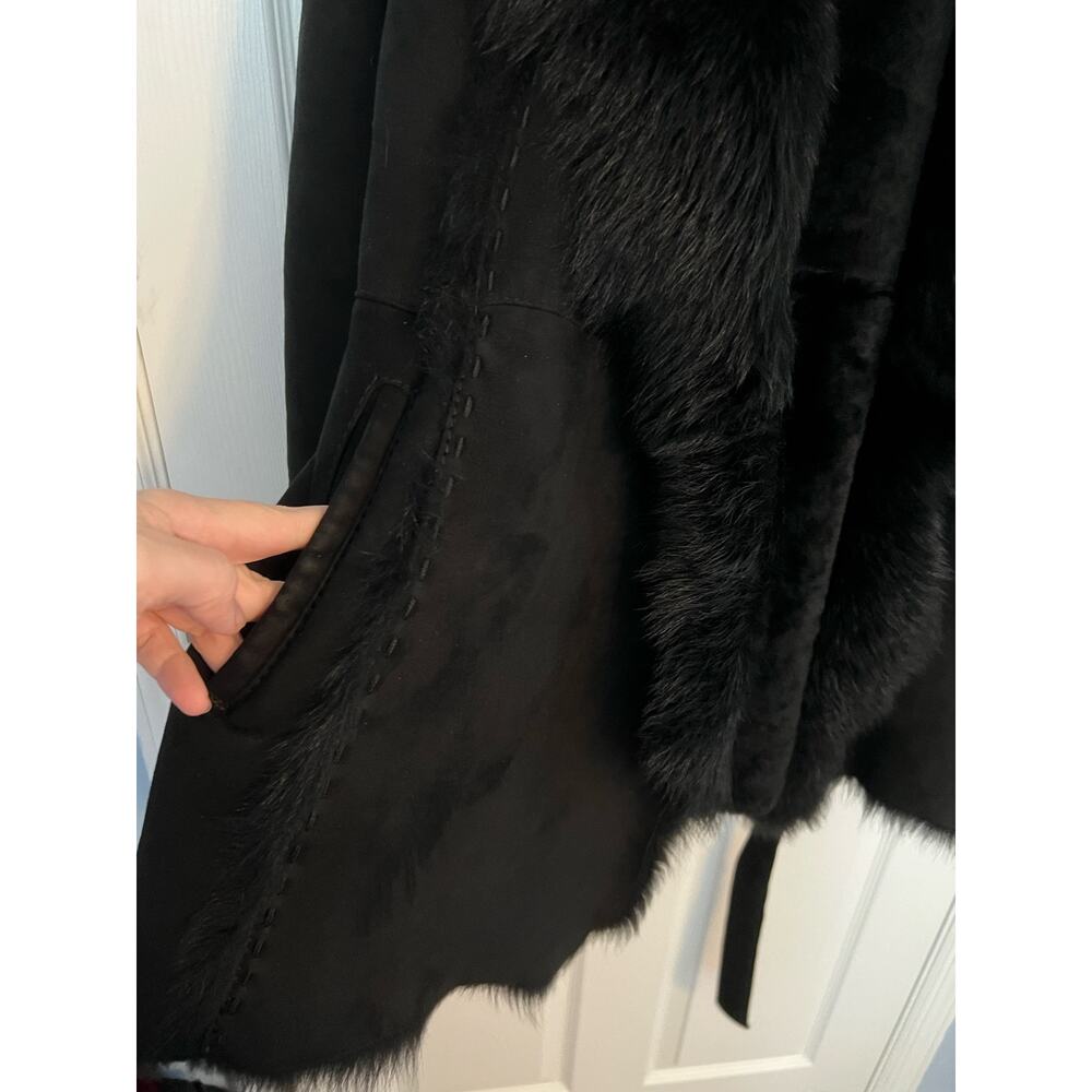 Vakko Black Faux Fur Hooded Jacket ptp 21 large - Picture 4 of 7